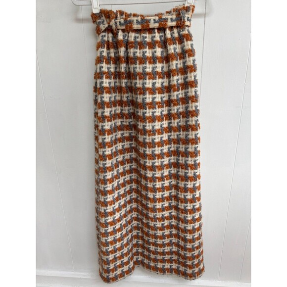 Vintage 1960s Skirt Hadley Houndstooth Orange Pencil Tweed Wool Maxi 70s Skirt - Picture 3 of 7